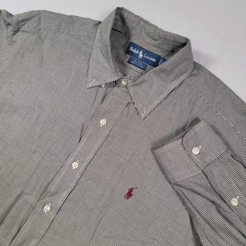 Polo Ralph Lauren Blake Shirt Mens L Black White Houndstooth Relaxed Cotton